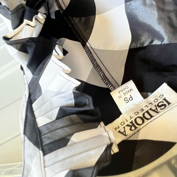 Isadora black and white sleeveless checkered belted blouse size L - Picture 2 of 3